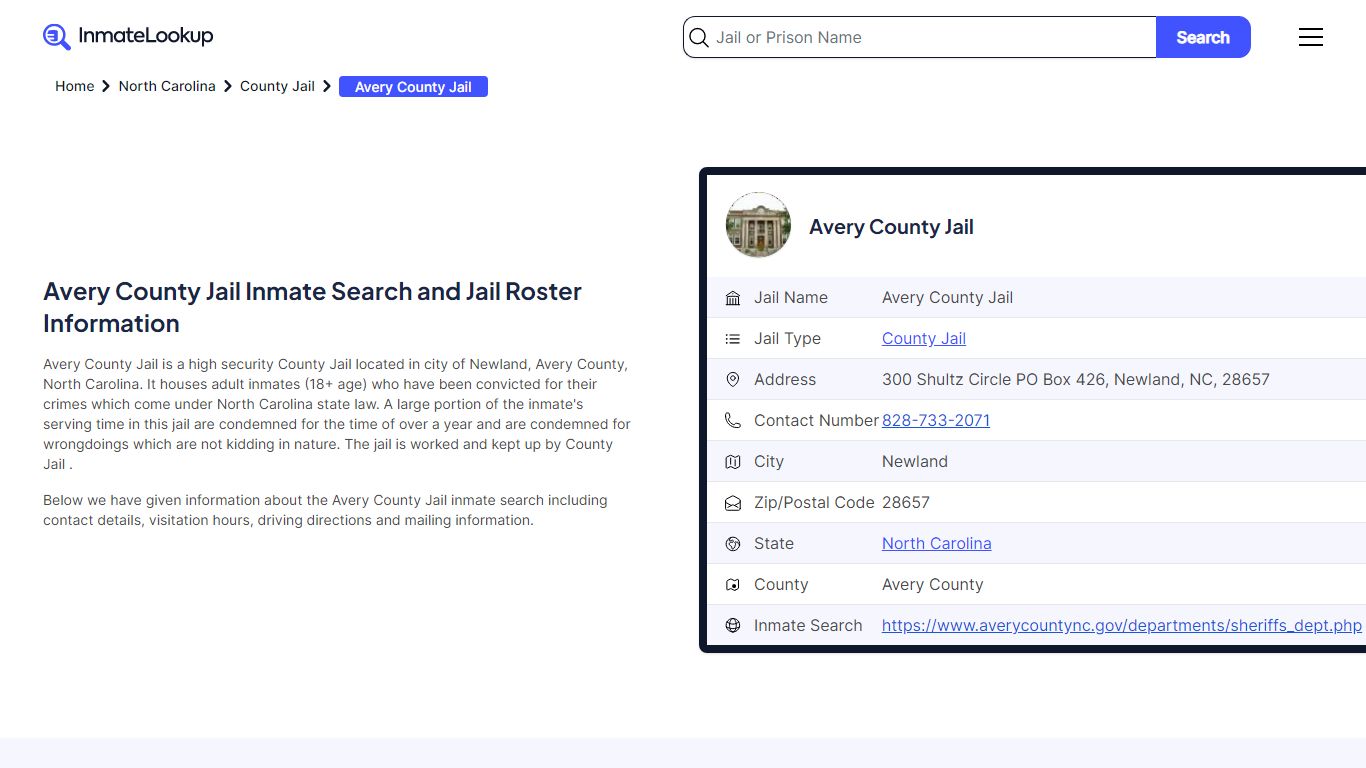 Avery County Jail Inmate Search and Jail Roster Information